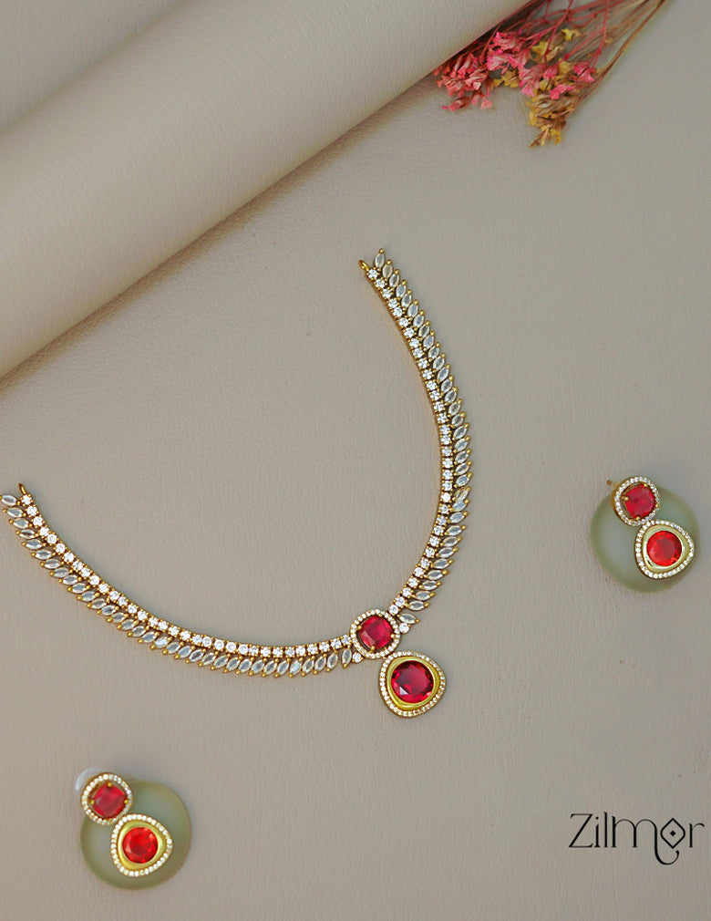 SN1011473- AD Stone Choker Necklace Earrings Set 2-Zilmor