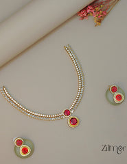 SN1011473- AD Stone Choker Necklace Earrings Set 2-Zilmor