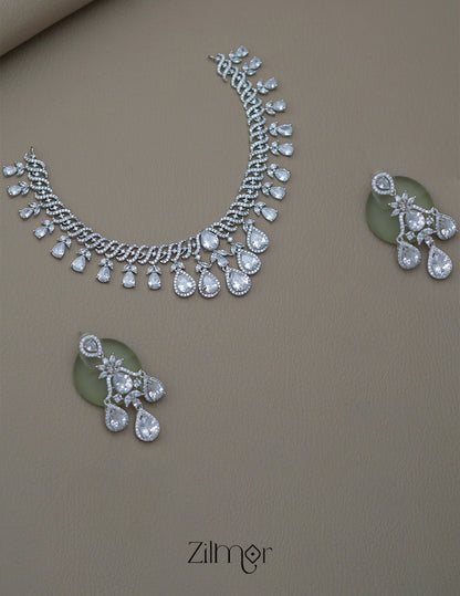 SN1011476 - AD Stone Choker Necklace Earrings Set 2-Zilmor