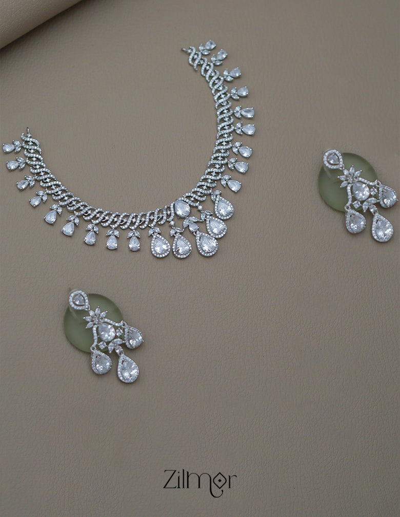 SN1011476 - AD Stone Choker Necklace Earrings Set 2-Zilmor