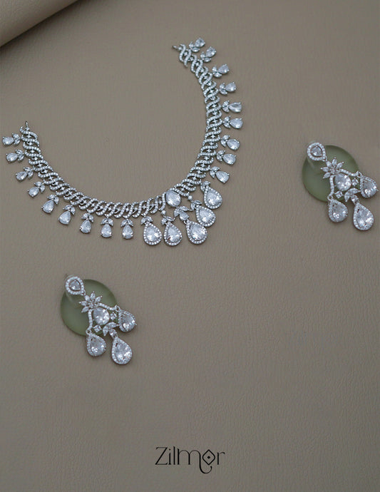 SN1011476 - AD Stone Choker Necklace Earrings Set