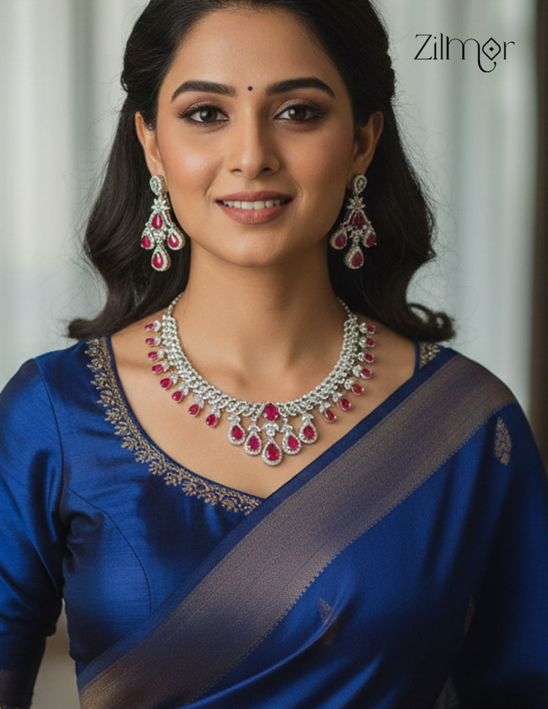 SN1011476 - AD Stone Choker Necklace Earrings Set