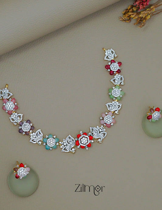 SN1011477 - AD Stone Choker Necklace Earrings Set
