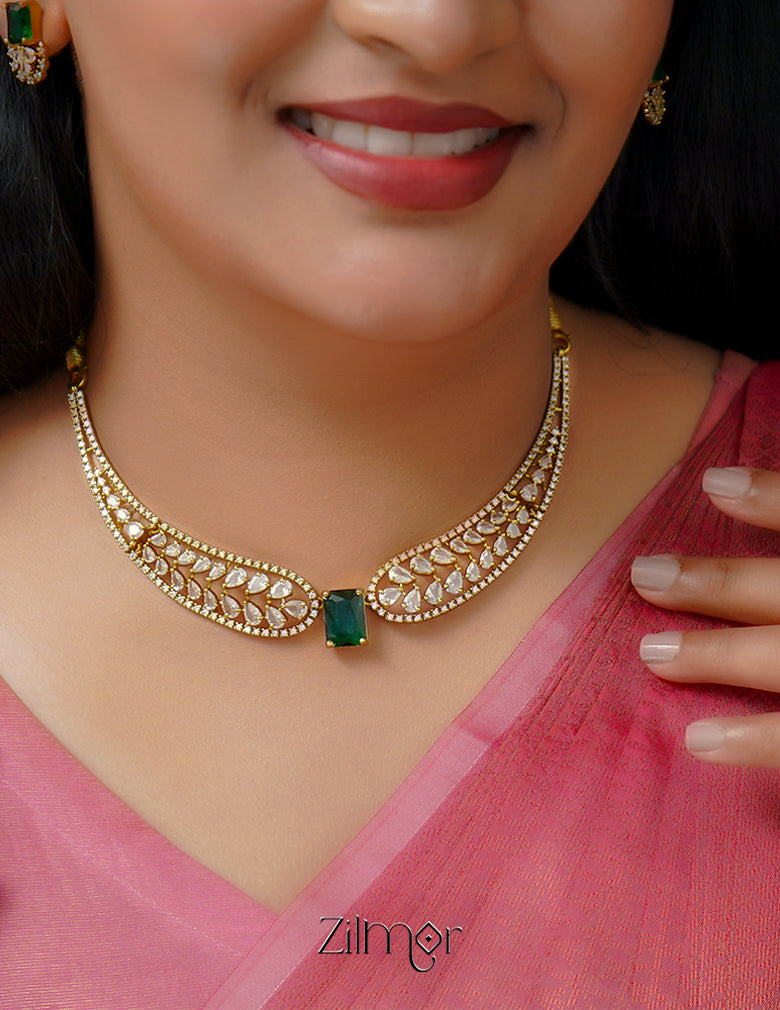 SN1011480 - AD Stone Choker Necklace Earrings Set (color option) 1-Zilmor
