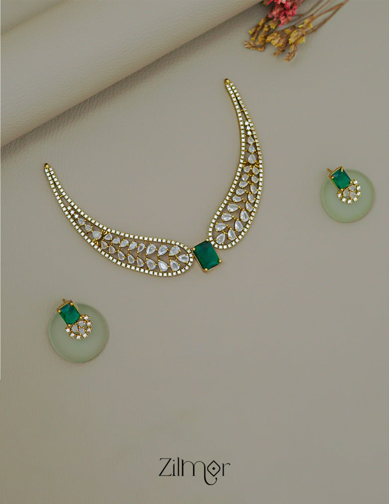 SN1011480 - AD Stone Choker Necklace Earrings Set (color option) 2-Zilmor