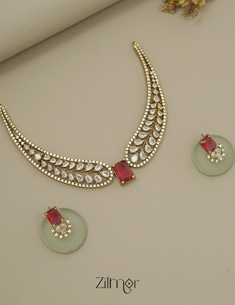 SN1011480 - AD Stone Choker Necklace Earrings Set (color option) 3-Zilmor
