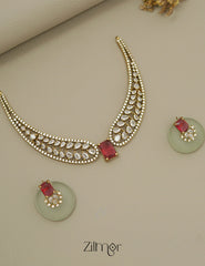 SN1011480 - AD Stone Choker Necklace Earrings Set (color option) 3-Zilmor