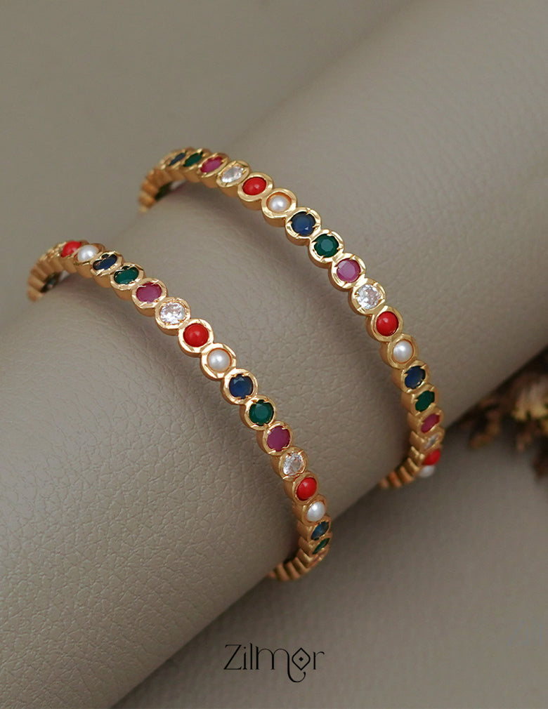 SN1011484 - Traditional Navaratna Stones  Bangle (Pair)