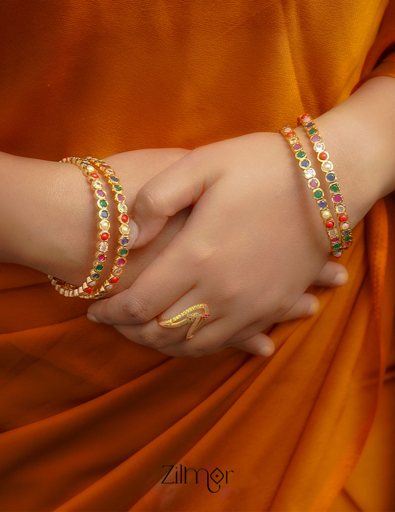 SN1011484 - Traditional Navaratna Stones  Bangle (Pair)