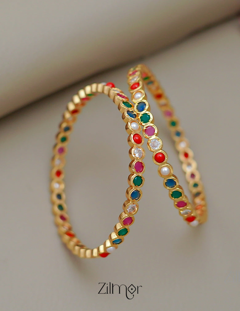SN1011484 - Traditional Navaratna Stones  Bangle (Pair) 3-Zilmor