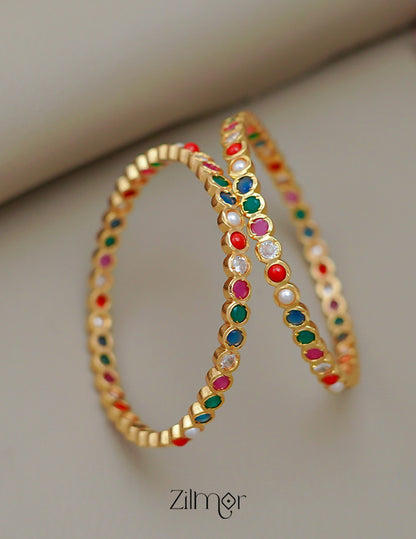 SN1011484 - Traditional Navaratna Stones  Bangle (Pair) 3-Zilmor