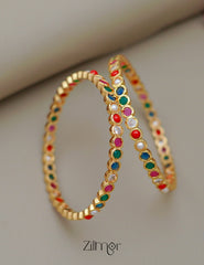SN1011484 - Traditional Navaratna Stones  Bangle (Pair) 3-Zilmor