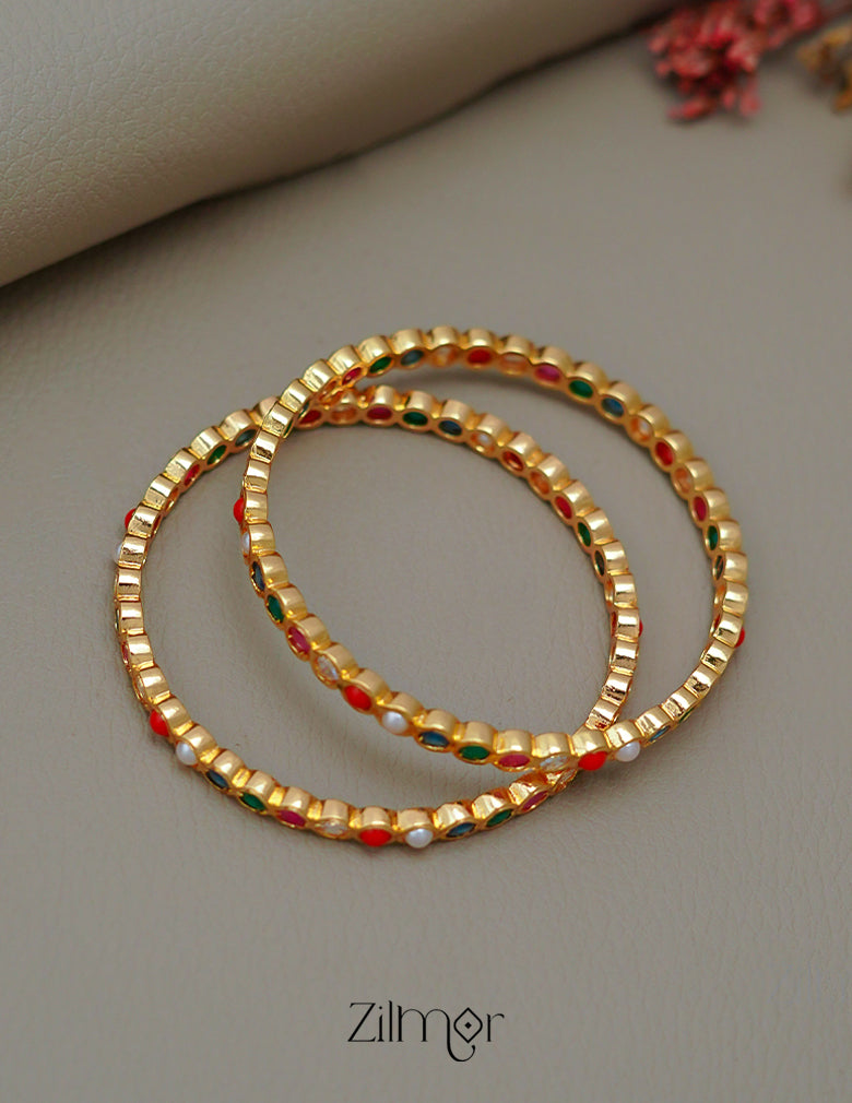 SN1011484 - Traditional Navaratna Stones  Bangle (Pair) 4-Zilmor