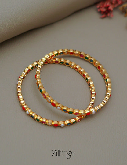 SN1011484 - Traditional Navaratna Stones  Bangle (Pair) 4-Zilmor