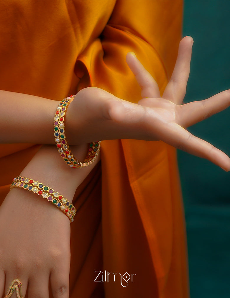 SN1011484 - Traditional Navaratna Stones  Bangle (Pair)
