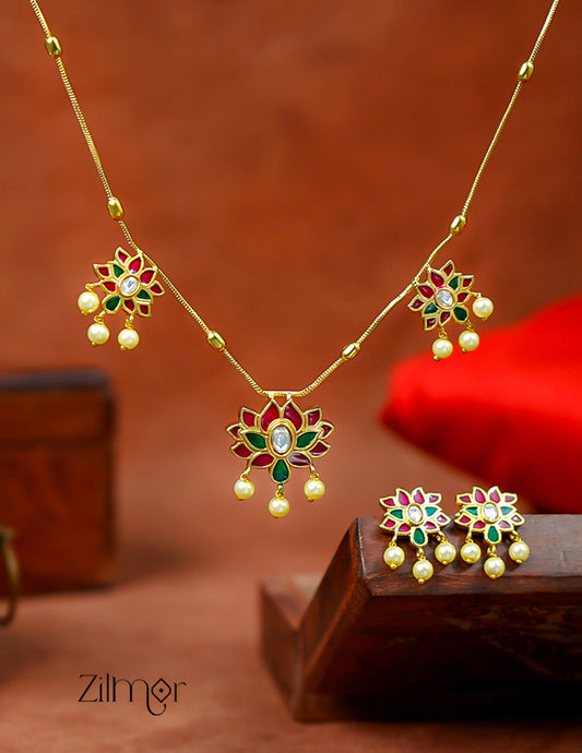 SN1011543 - Premium Antique Kemp Jadao Lotus Necklace with Earrings