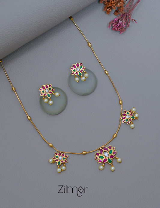SN1011543 - Premium Antique Kemp Jadao Lotus Necklace with Earrings