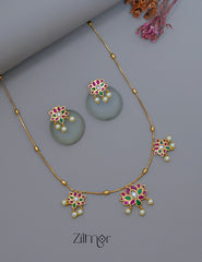 SN1011543 - Premium Antique Kemp Jadao Lotus Necklace with Earrings 2-Zilmor