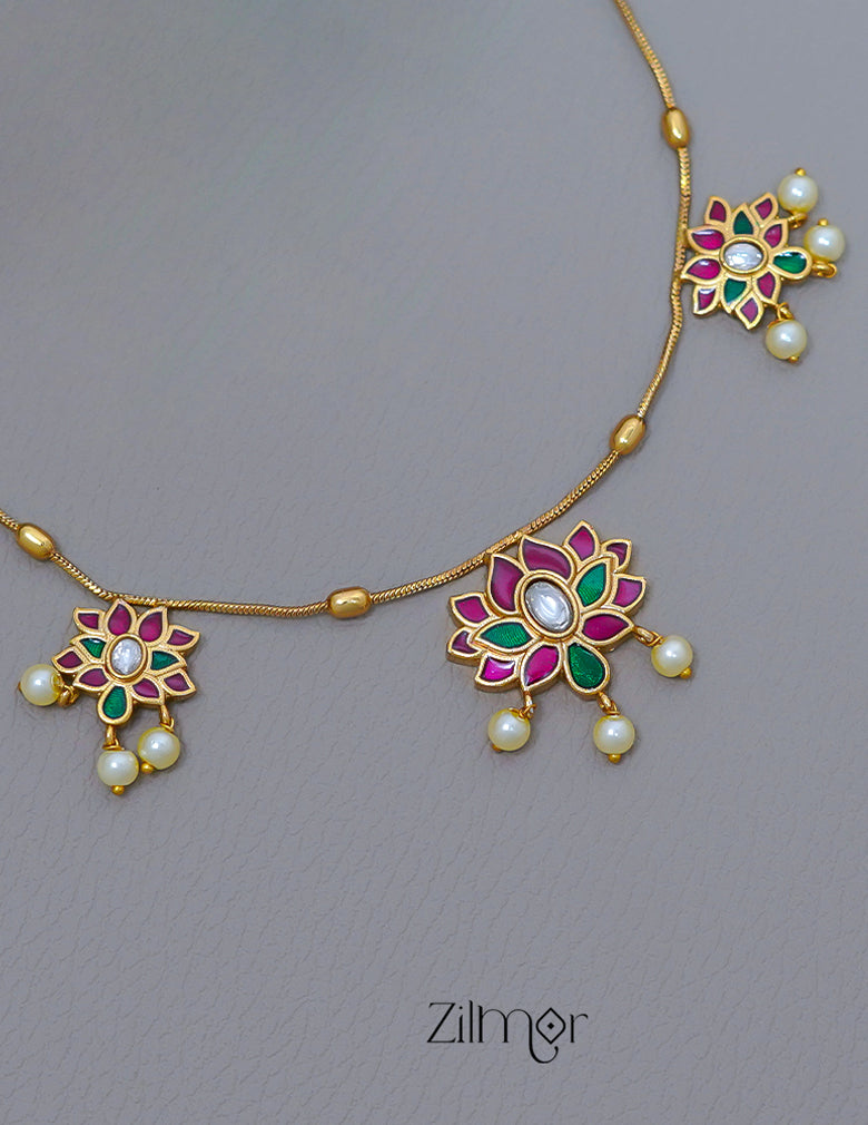 SN1011543 - Premium Antique Kemp Jadao Lotus Necklace with Earrings 3-Zilmor