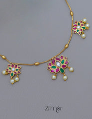 SN1011543 - Premium Antique Kemp Jadao Lotus Necklace with Earrings 3-Zilmor