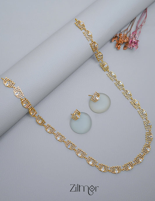 SN1011549 - Premium Antique  Lotus Haram Necklace with Earrings