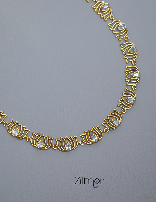 SN1011549 - Premium Antique  Lotus Haram Necklace with Earrings