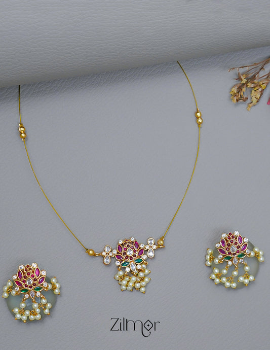 SN1011564- Kemp Lotus Pendant  Hanging Invisible Necklace Earrings Set