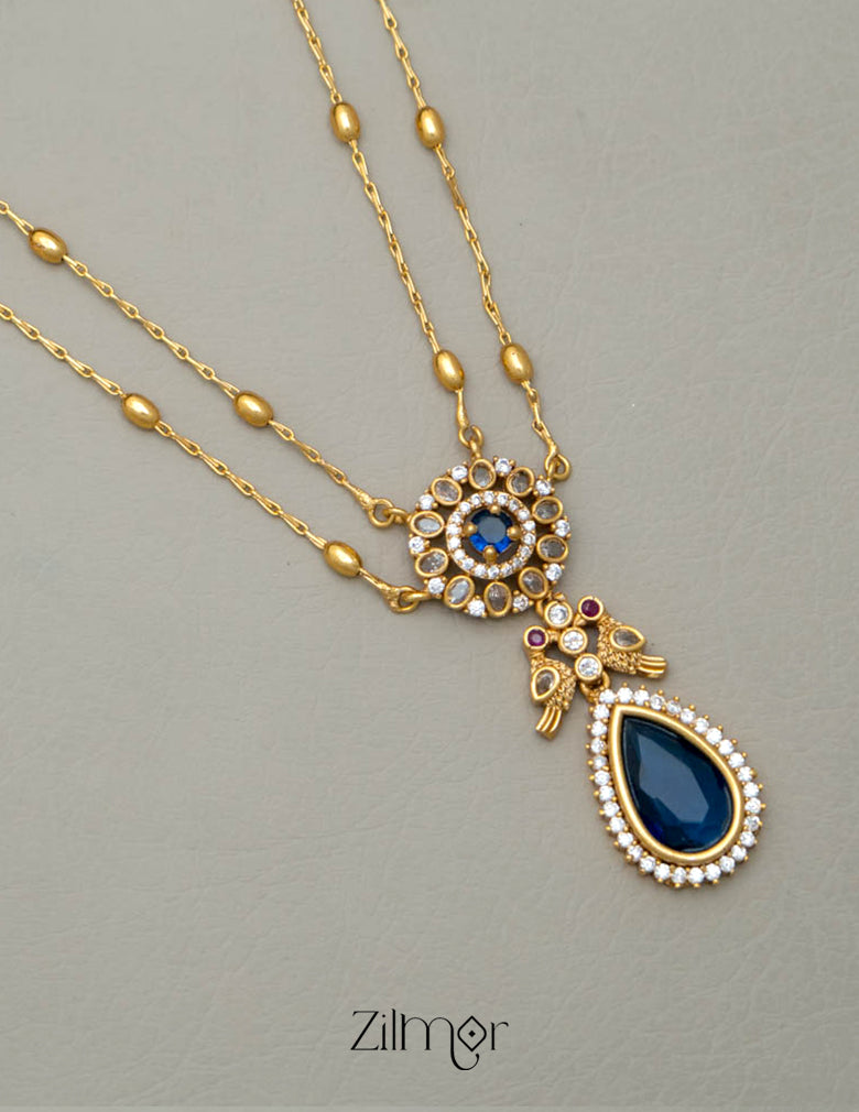 SN101509 - Premium Antique AD Stone Double Layer Long Necklace with Earrings 9-Zilmor