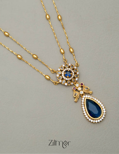 SN101509 - Premium Antique AD Stone Double Layer Long Necklace with Earrings 9-Zilmor