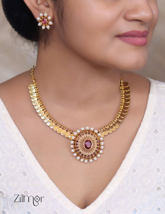 SN101572  - Antique Kaashu Necklace with Changable Pendant 2 Earring Set