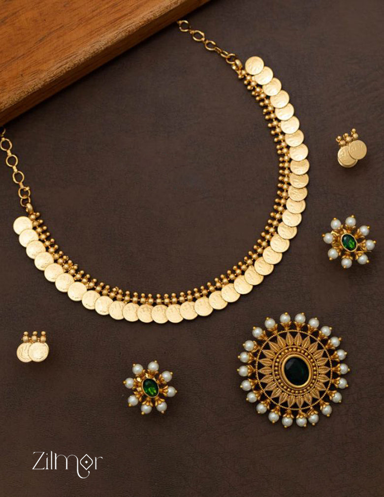 SN101572  - Antique Kaashu Necklace with Changable Pendant 2 Earring Set 4-Zilmor