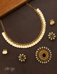 SN101572  - Antique Kaashu Necklace with Changable Pendant 2 Earring Set 4-Zilmor