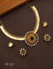 SN101572  - Antique Kaashu Necklace with Changable Pendant 2 Earring Set 2-Zilmor