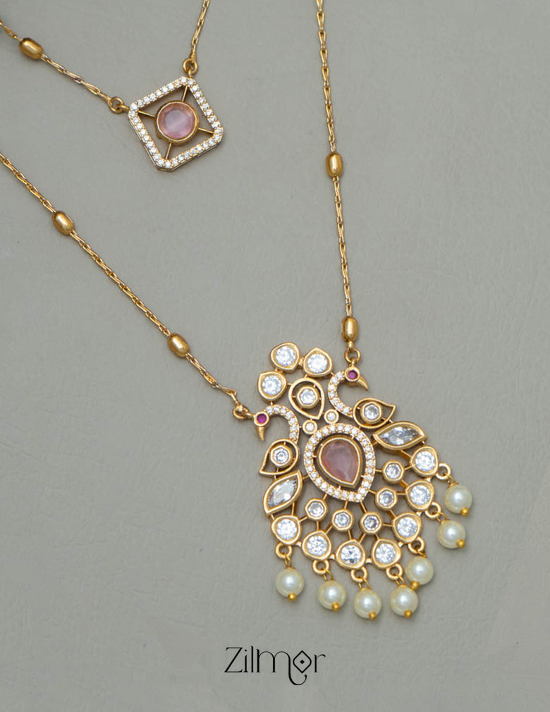 SN101785 - Premium Antique AD Stone Double Layer Long Necklace with Earrings 7-Zilmor