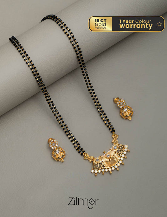 SR100570 - Gold Plated AD Stone Pendant Mangalsutra Necklace with Earring Set