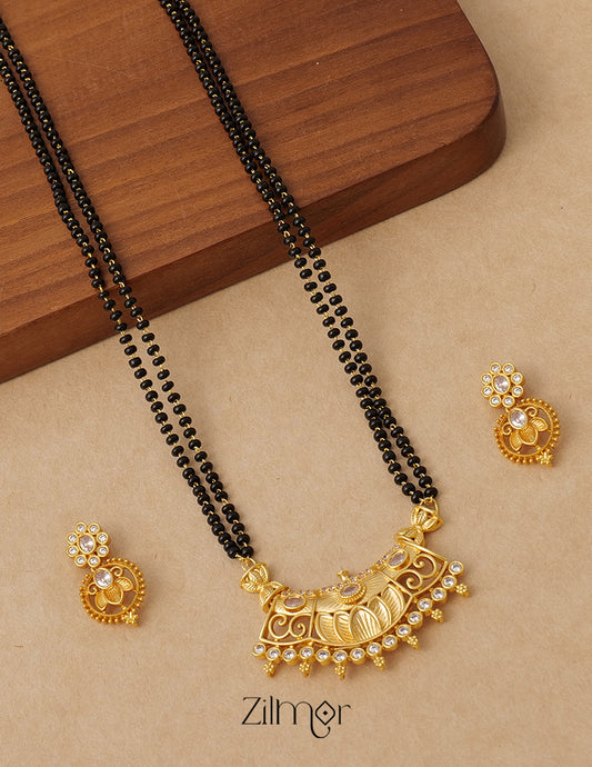 SR100570 - Gold Plated AD Stone Pendant Mangalsutra Necklace with Earring Set
