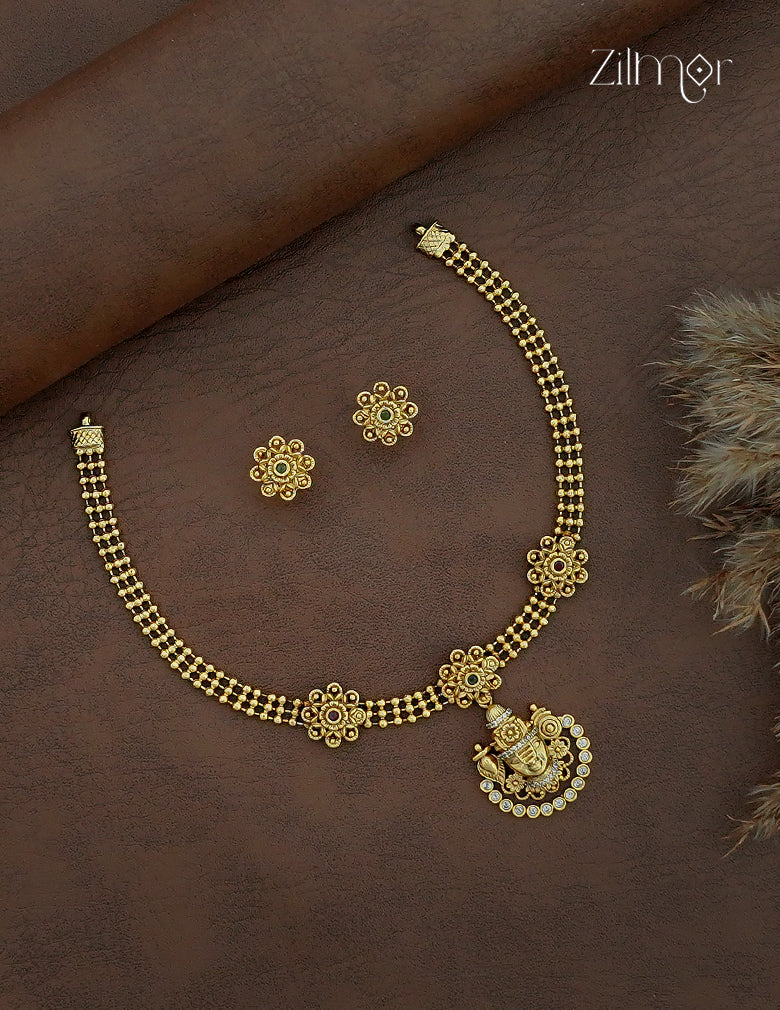 Shanku Chakra Perumal Pendant Antique Necklace & Earrings Set- KA1012380