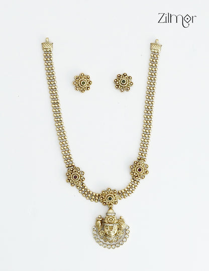 Shanku Chakra Perumal Pendant Antique Necklace & Earrings Set- KA1012380