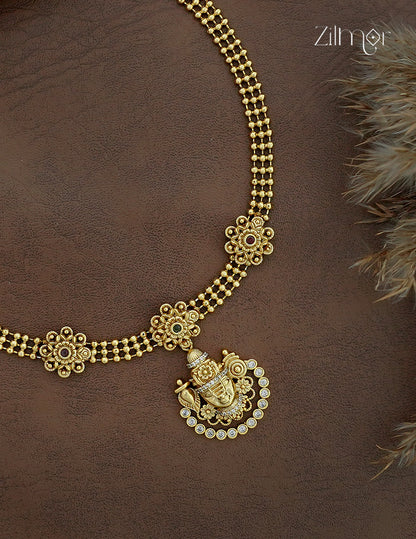 Shanku Chakra Perumal Pendant Antique Necklace & Earrings Set- KA1012380