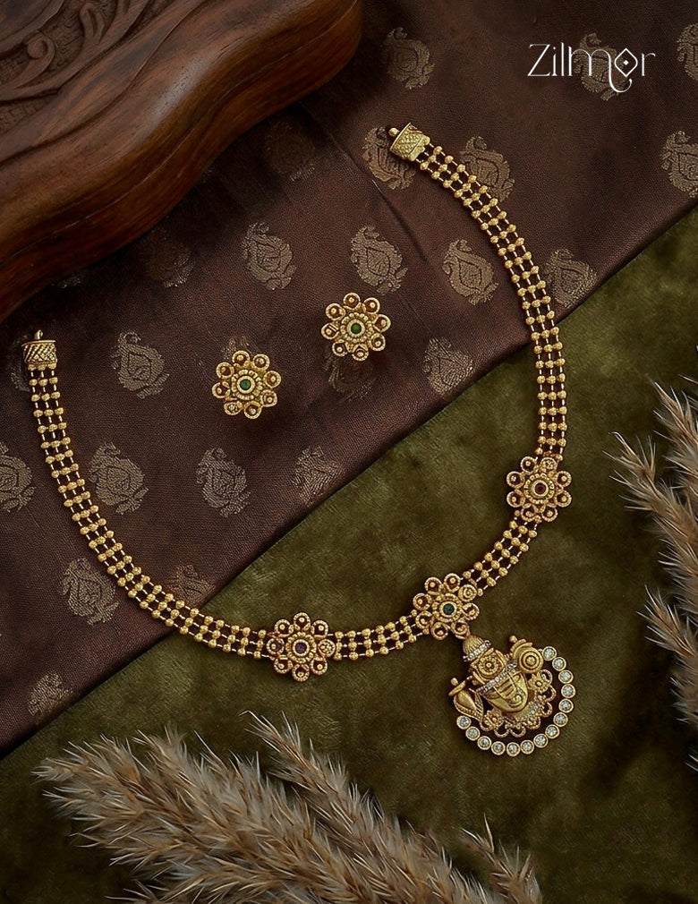 Shanku Chakra Perumal Pendant Antique Necklace & Earrings Set- KA1012380