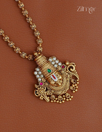 Shanku Chakra Perumal Pendant Long Necklace Earrings Set - KA1012367