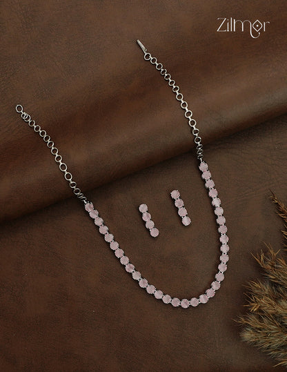 Silver Plated AD Necklace with matching Earrings - OT100794