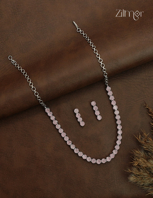 Silver Plated AD Necklace with matching Earrings - OT100794