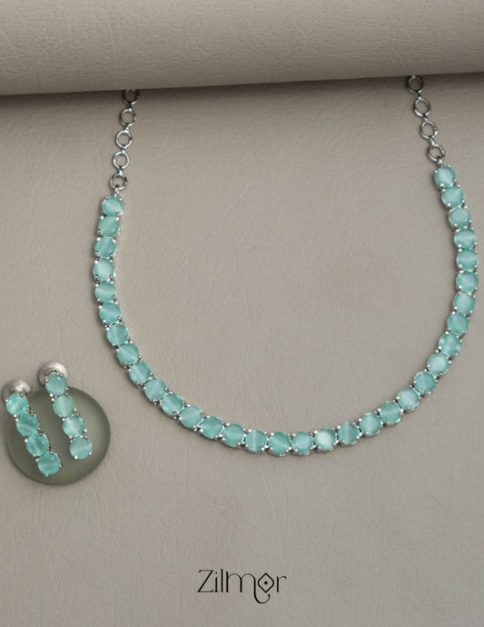 Silver Plated AD Necklace with matching Earrings - OT100794