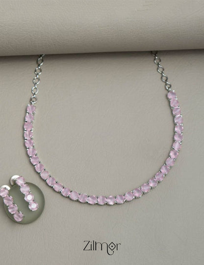 Silver Plated AD Necklace with matching Earrings - OT100794 2-Zilmor