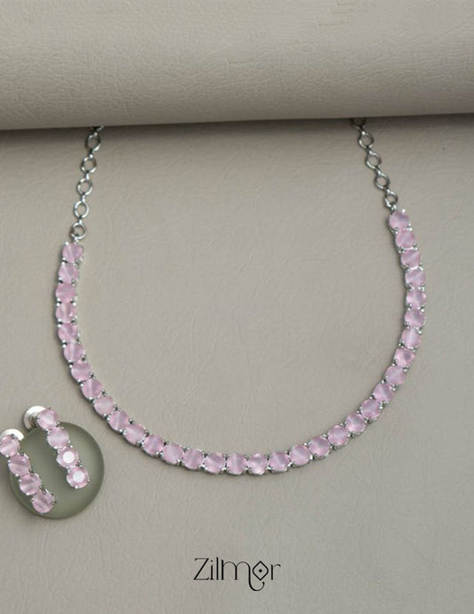 Silver Plated AD Necklace with matching Earrings - OT100794