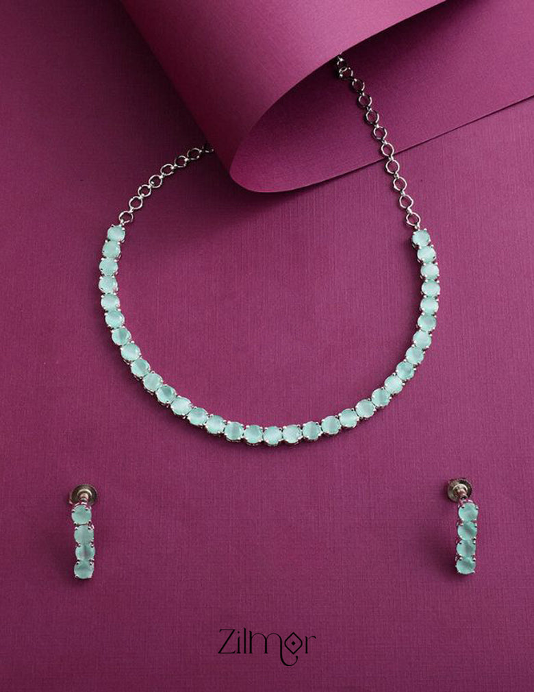 Silver Plated AD Necklace with matching Earrings - OT100794 3-Zilmor