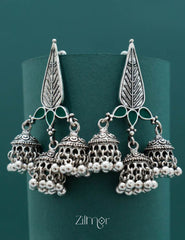 Silver Plated Enamel Artwork Triple Jhumki Earring - PT100386