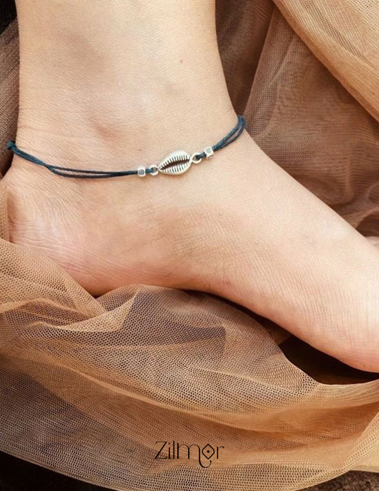 Silver Shell and Beads charm anklet  - KY100456 1-Zilmor