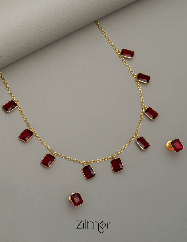 Simple Sufi Stone Necklace Earrings Set (color option) - AS100738